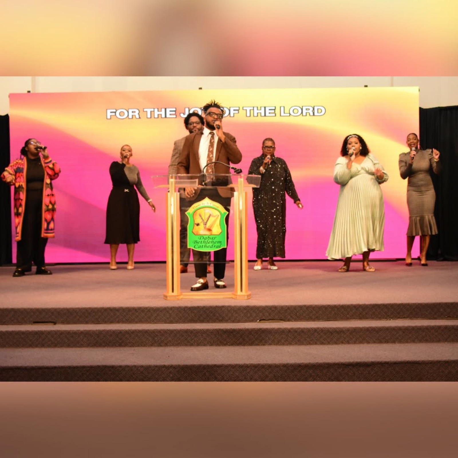 Ministers and worship leaders gathered on the stage.